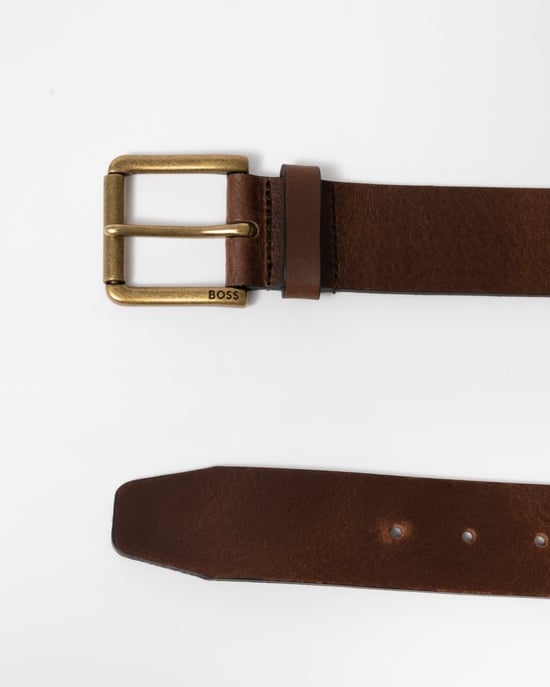 Boss Black Joris -sz40 Leather Belt Dark Brown