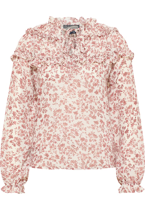 Dreimaster Rüschenbluse Damen Weiss Rost - Image 1