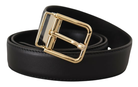 Dolce & Gabbana Men's Black Classic Leather Gold Metal Logo Buckle Belt