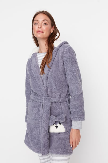 Trendyol Femmes Manche longue Col en V Court Robes de chambre - Image 4