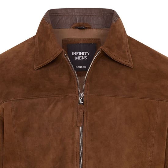 Mens Brown Retro Classic Suede Leather Harrington Biker Jacket - Bryne