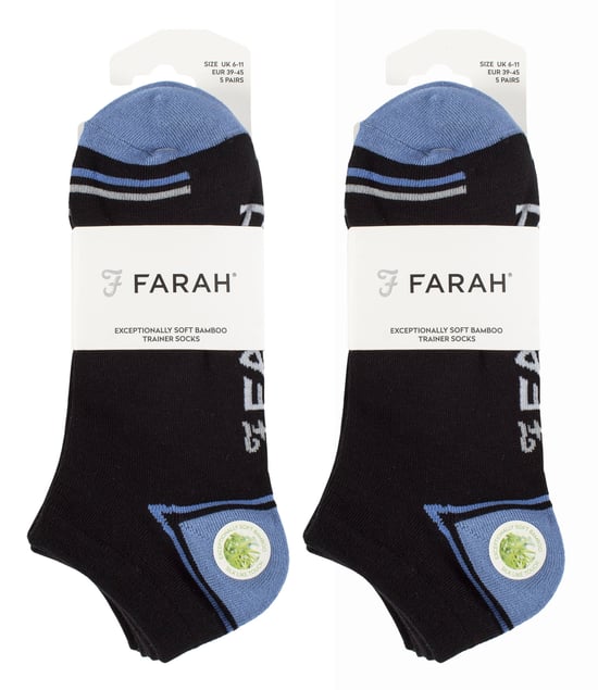 10 Paar Herren Bambus-Trainersocken | Farah | gestreifte gepolsterte Knöchelsocken - schwarz - Image 2