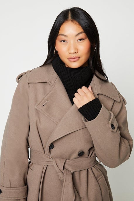 Petite Belted Wool Trench Coat