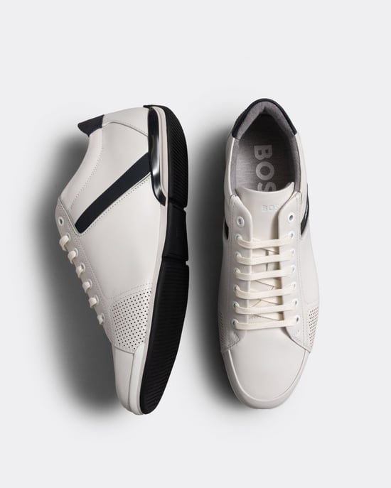 BOSS Orange Saturn Mens Low Profile Leather Trainers With Odour-Control Lining NOS