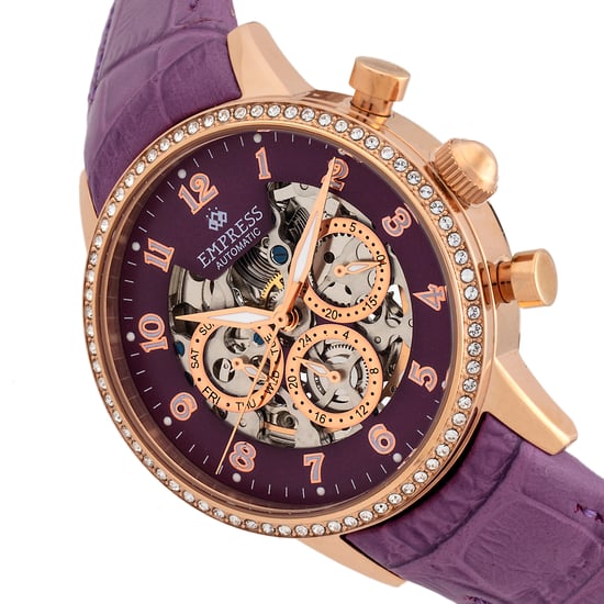 Königin Beatrice Automatik Skelett Zifferblatt Lederband Uhr mit Tages-/Datumsanzeige - Image 3