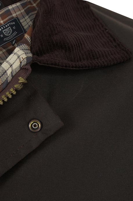 Brown Cotton Wax Jacket With Corduroy Collar
