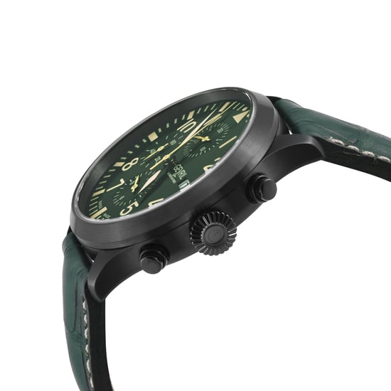 Gevril Vaughn Chronograph Olive Leather Swiss Automatic ETA 7750 Watch