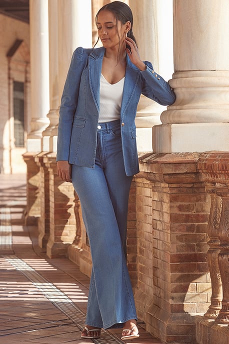 Petite Mid Blue Wide Leg Jeans
