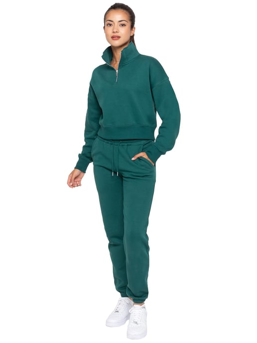 Enzo | Womens Hälfte Zip Sweatshirt - Waldgrün - Image 5