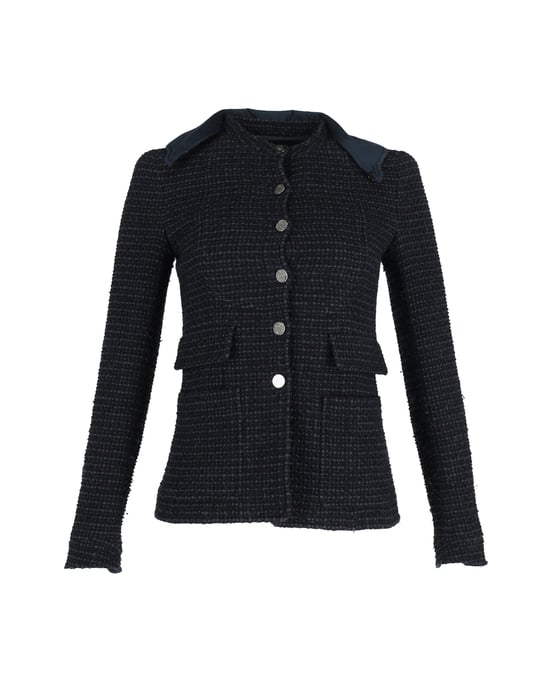 Chanel Boucle-Tweed-Fit-Jacke mit abnehmbarem Kragen aus dunkelblauer Baumwolle - Image 1