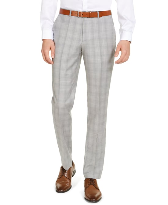 Hugo Boss Mens Pants Gray Dress Modern Fit Plaid Print