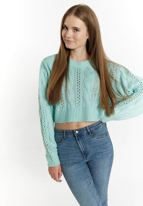 Mymo Kurzer Strickpullover Damen Aqua - Image 3