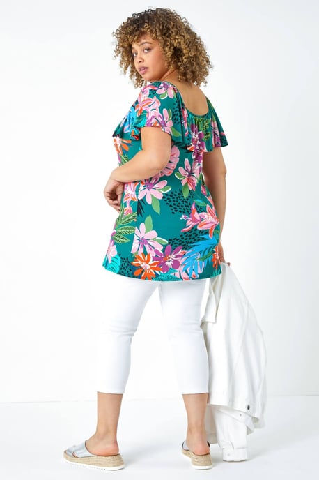 Curve Floral Print Bardot Stretch Top