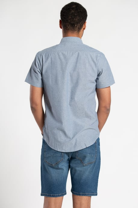 Blue Cotton Chambray Short-Sleeve Shirt