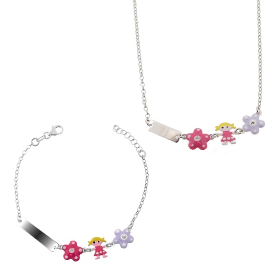 Orphelia 'Dahlia' Child's 925 Sterling Silver Set: Bracelet + Necklace - Silver SET-7147