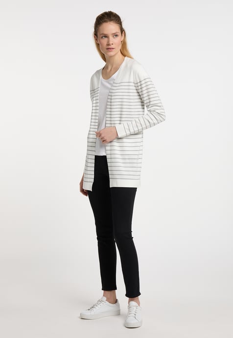 Dreimaster Cardigan Damen Wollweiss Grau Melange - Image 2