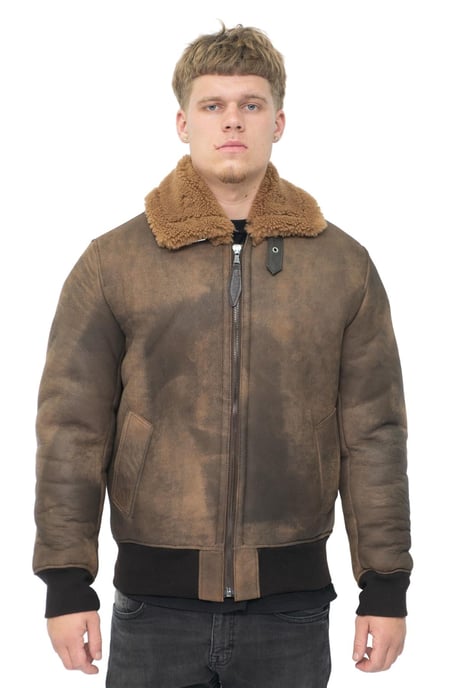 Men's Antique Sheepskin Bomber Jacket-Algorta