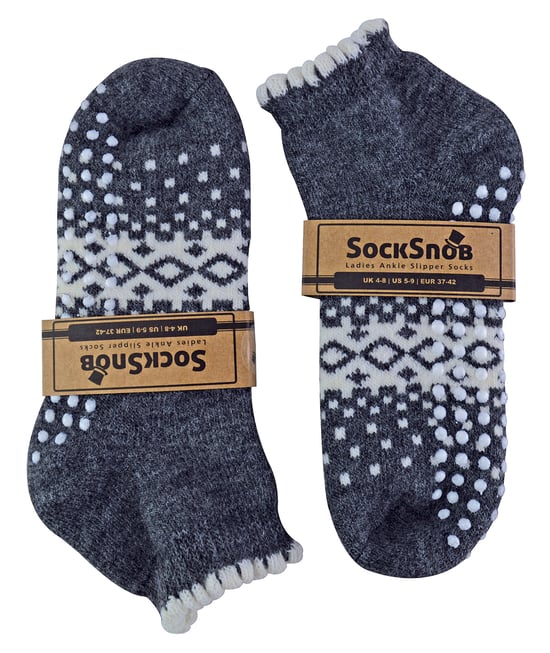 Sock Snob Damen/Damen Thermo-Slipper-Socken aus Wolle mit niedrigem Schnitt, rutschfest, Anthrazit - Image 2