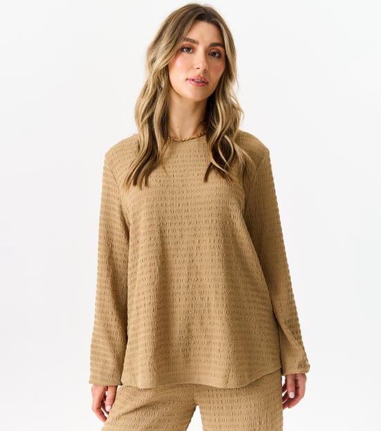 Textured Long Sleeves Oversized Top