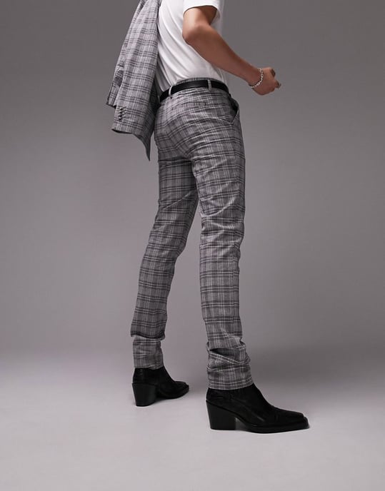 Topman skinny checked suit trousers in grey