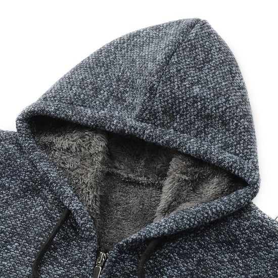 Herren Winter ubergangsjacke Strickjacke mit Kapuze Gefuttert Grobstrick Kapuzen Warme Jacke Hellgrau - Image 4