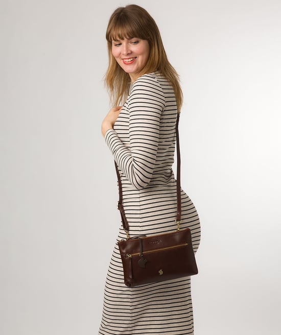 'Minnow' Conker Brown Leather Cross Body Clutch Bag
