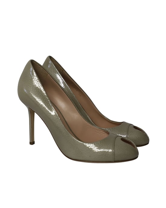 Sergio Rossi Peep-Toe High Heel Pumps aus Salbeigrünem Leder - Image 3