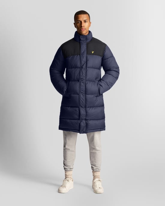 Lyle & Scott – Lange, wattierte Pufferjacke in Marine - Image 2
