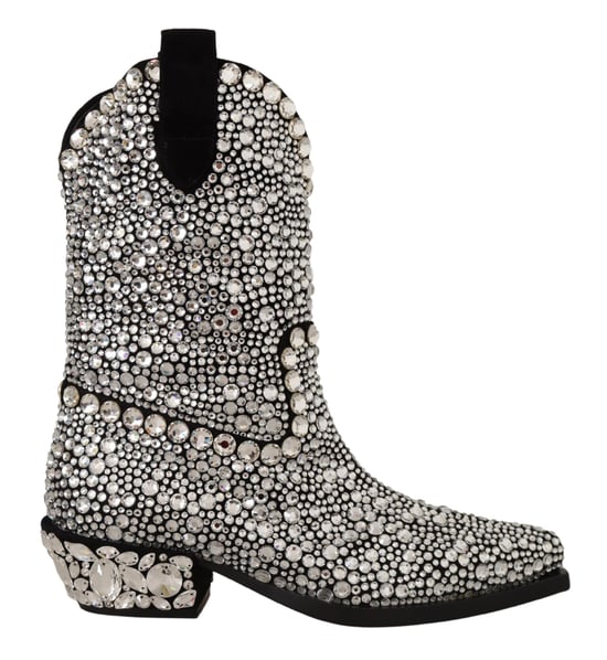 Dolce & Gabbana Damen Schwarze Wildleder Strass Kristall Cowgirl-Stiefel - Image 1