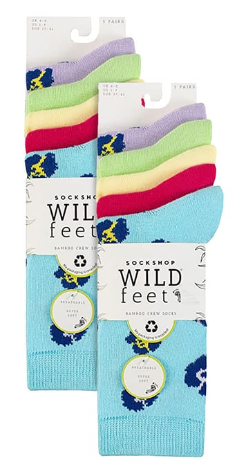 Wildfeet - 10er Pack Damen Bambus Crew Socken mit Punkten, Leoparden- und Blumenmuster - Multicolour - Image 2