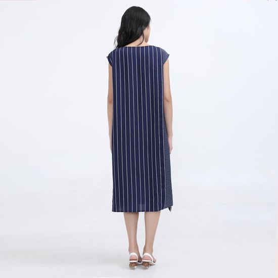 Asymmetric Stripe Trapeze Midi Dress