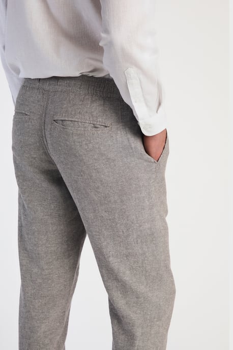 Grey Linen Blend Straight Leg Trousers