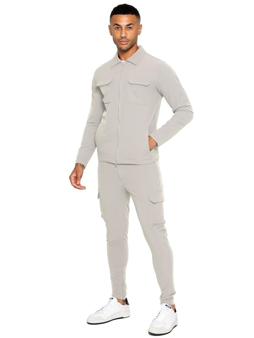Enzo | Herren Cargo Shacket Trainingsanzug Set - Stein - Image 2