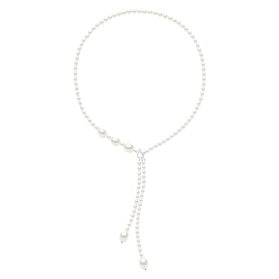 Necklace Tie of Real Cultured Freshwater Pearls Grain of Rice 5 mm and Baroque 11 mm