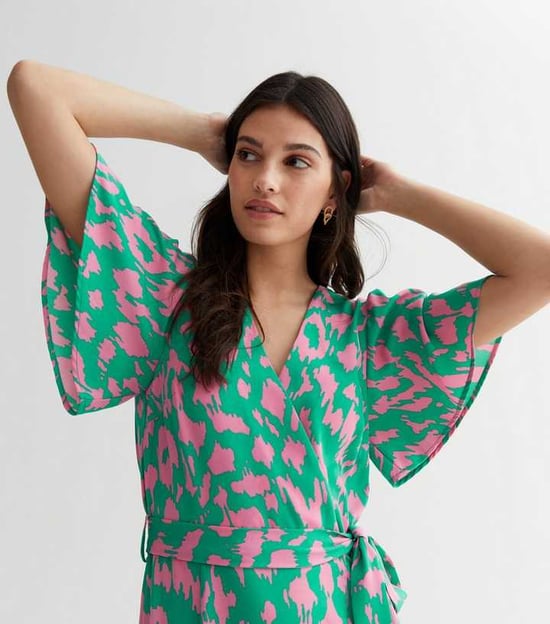 Abstract Print Belted Wrap Dress