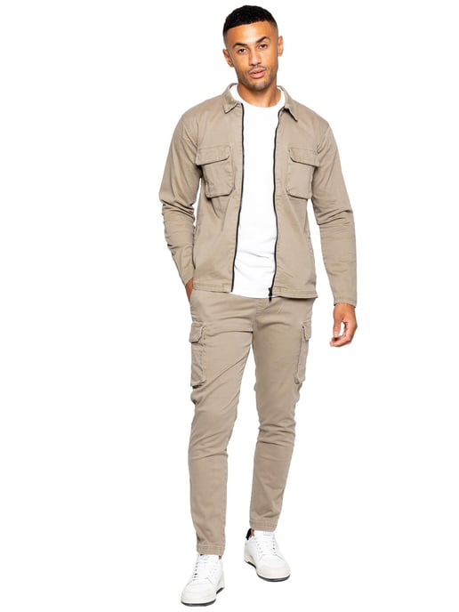 Enzo | Mens Cargo Tracksuit Set - Beige