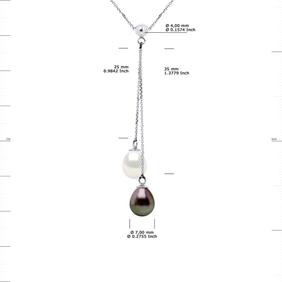 DIADEMA - Necklace - You & Me - 2 Real Freshwater Pearls and Tahitian Pealrs - White Gold