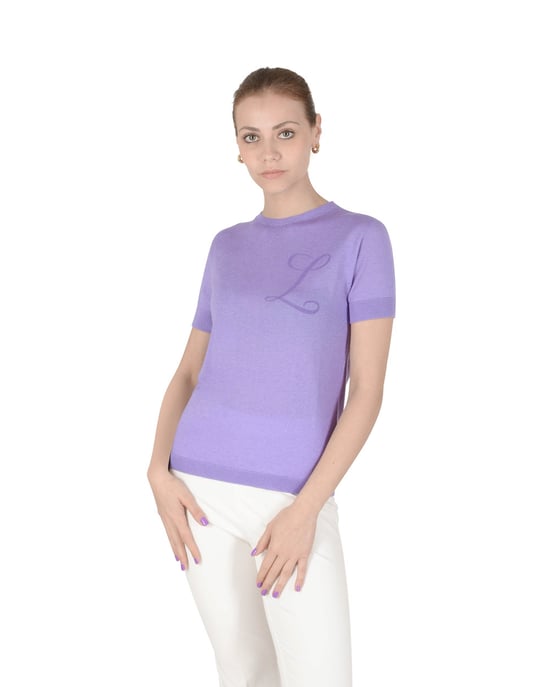 Crown Of Edinburgh Cashmere Short Sleeve Art 003 Lilac Letter L