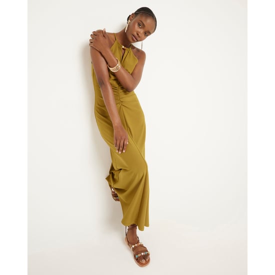 River Island Womens Bodycon Maxi Dress Green Ruched Halter Neck
