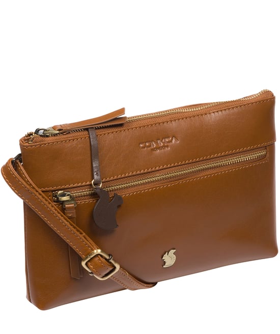 'Minnow' Dark Tan Leather Cross Body Clutch Bag