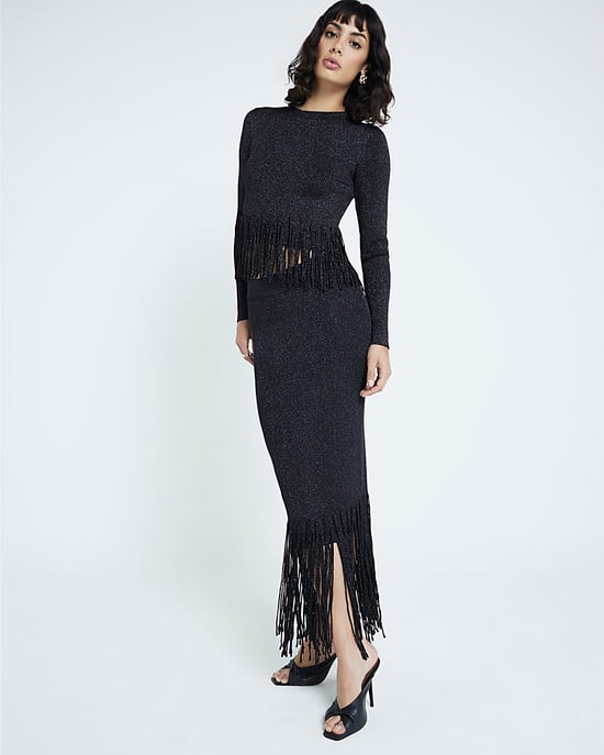 River Island Womens Jumper Black Long Sleeve Fringe