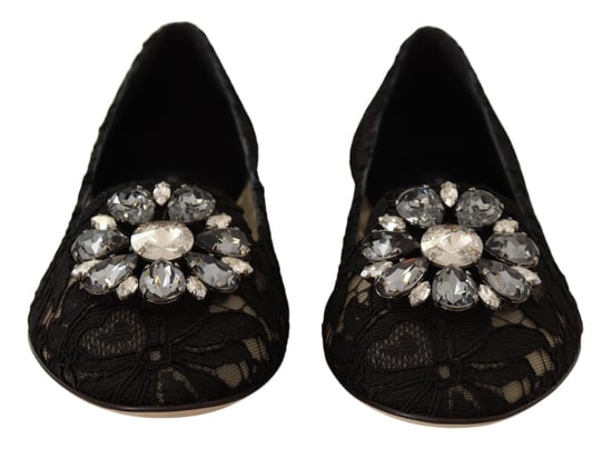 Dolce & Gabbana Damen Schwarze Taormina Spitzen-Crystal Slipper Schuhe - Image 6