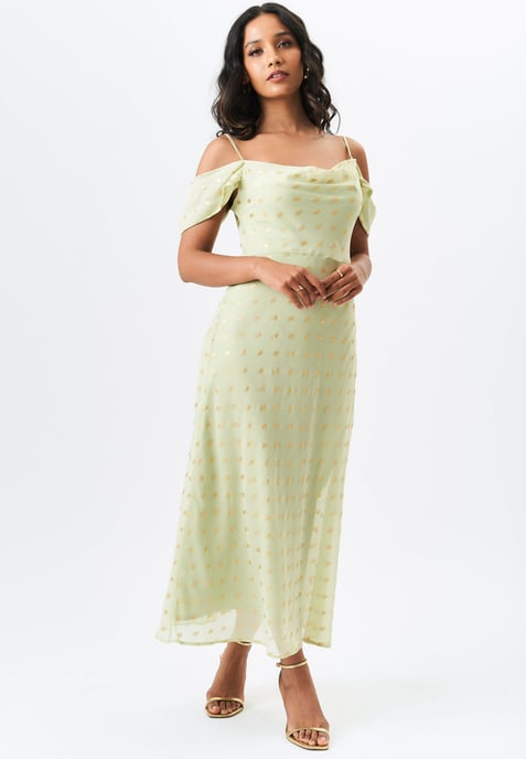 Rollkragen Maxikleid mit fallenden Ärmeln und Folie - Image 1