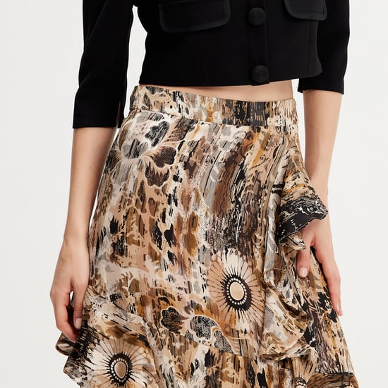 Langer Chiffon-Rock mit Rüschen und Blumendruck - Image 4