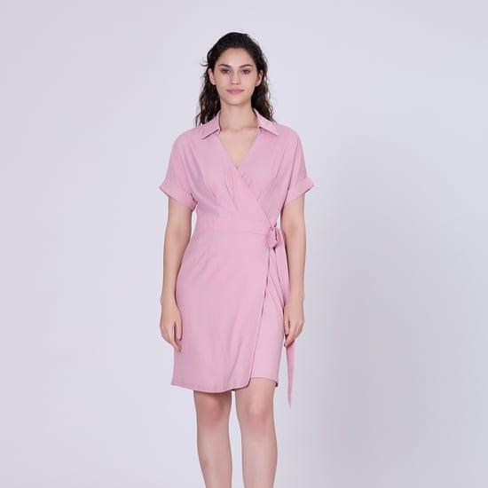 Wrap minimalist dress and italian collar