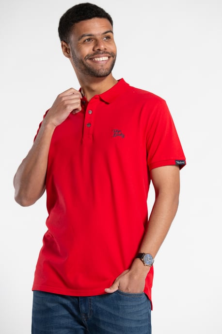 Red Cotton Short-Sleeve Polo Shirt