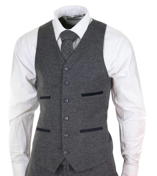 Herren 3-teiliges graues Woll-Tweed Vintage Retro Anzug - Image 5