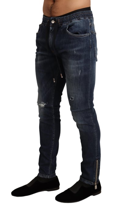 Dolce & Gabbana - Jean en denim stretch bleu en lambeaux pour hommes - Image 2