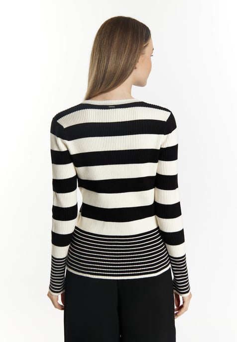 Dreimaster Strickpullover Damen wollweiß schwarz - Image 4