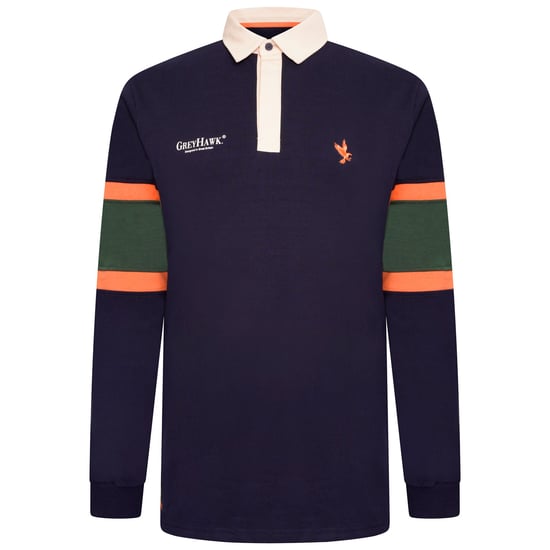 Grey Hawk Long Sleeve Rugby Polo Shirt in Navy